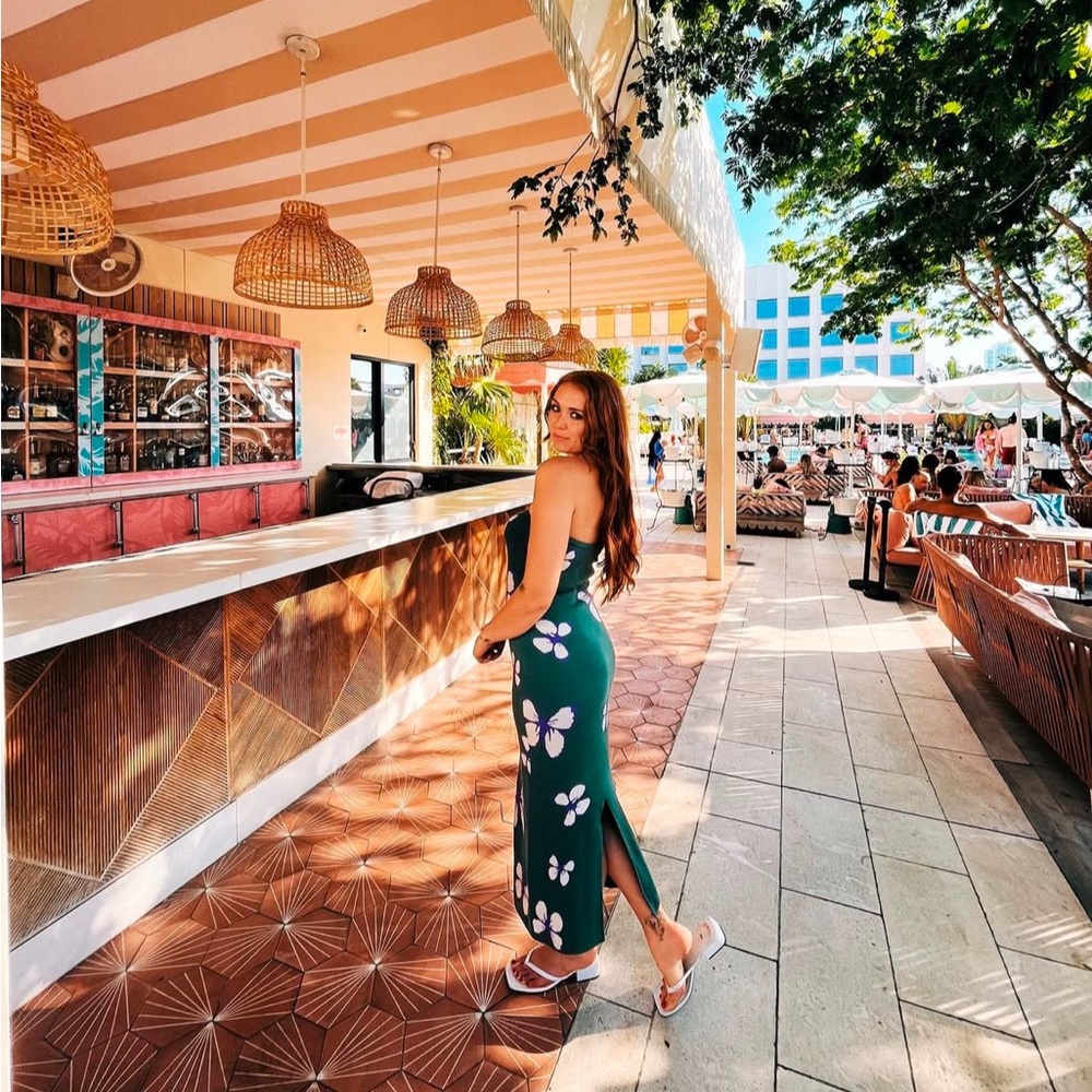 Green Butterfly Floral Maxi Dress